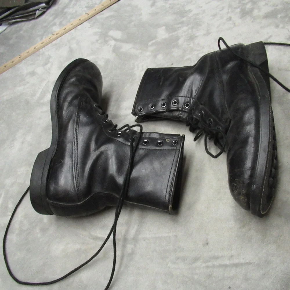 Addison Shoe Company Men 8.5W Combat Boots‎ Blk Leather Lace Up Rugged VTG 1980